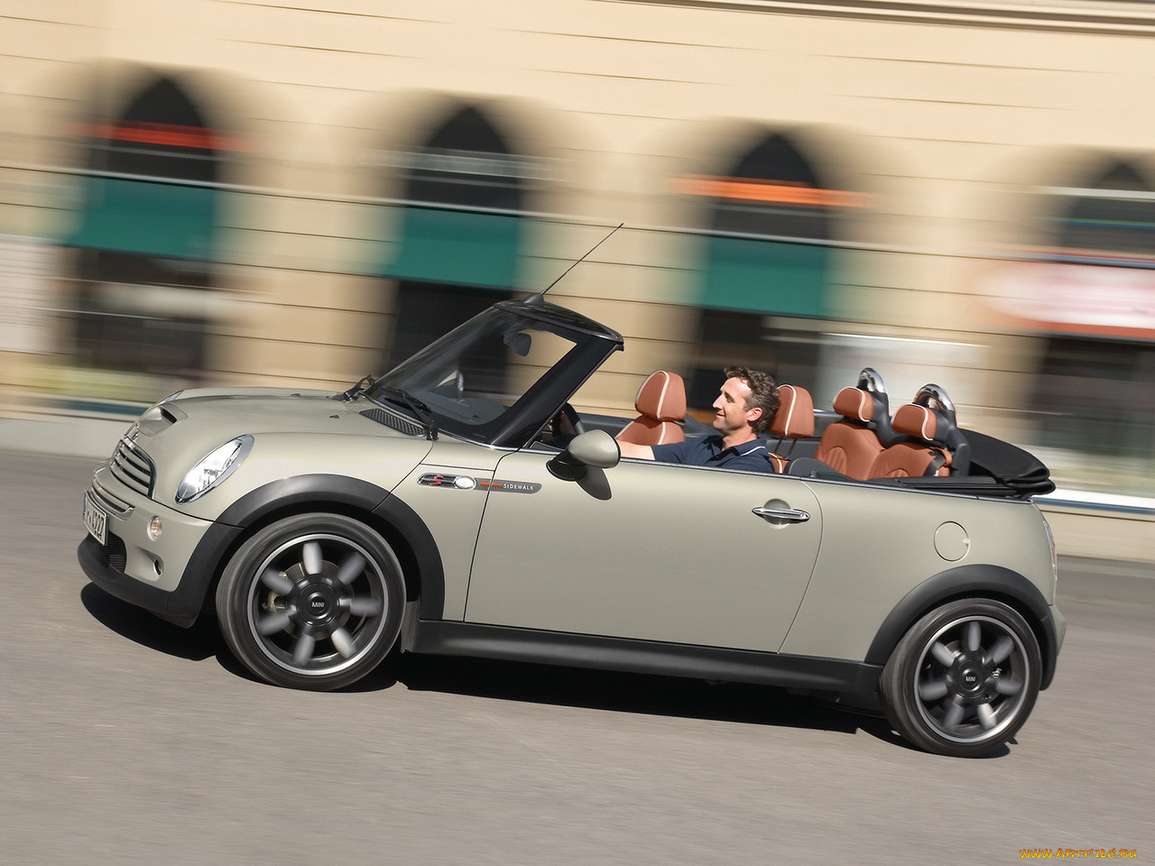 2007, mini, convertible, sidewalk, 